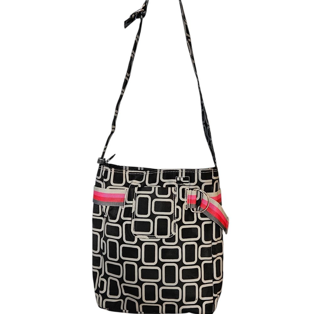 Merona Y2K Geometric Crossbody Bag Black White Red Travel Large Laptop Handbag